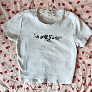 Garage XS White and Black Cropped T Shirt / Baby Tee